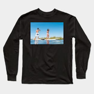 Man and woman stand up paddleboarding Long Sleeve T-Shirt